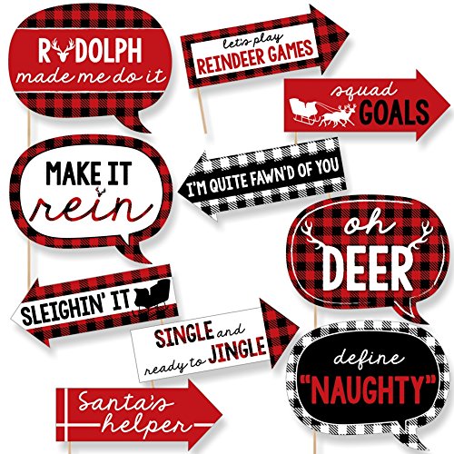 Funny Prancing Plaid – Christmas & Holiday Buffalo Plaid Party Photo Booth Props Kit – 10 Piece