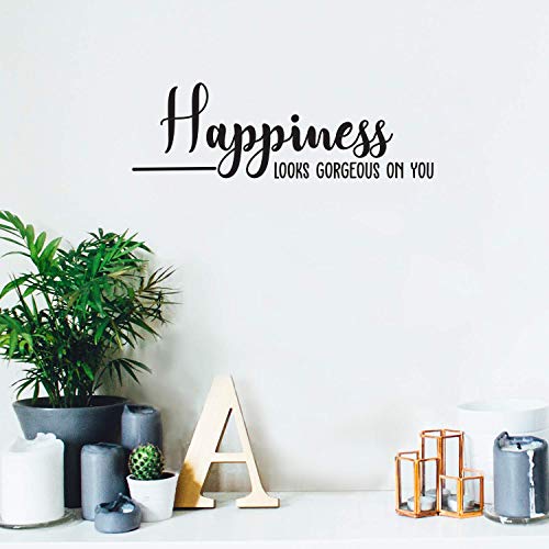 Vinyl Wall Art Decal – Happiness Looks Gorgeous On You – 8″ x 25″ – Modern Girly Inspirational Life Quote for Home Bedroom Living Room Apartment Dorm Room Decoration Sticker