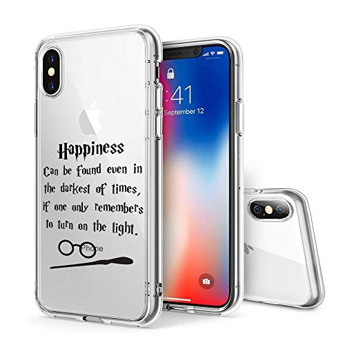 TPU Phone Case for iPhone X XS Clear Scratch-Resistant Cute Creative Artistic Design (Happiness Quote)