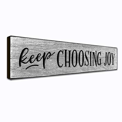 LACOFFIO Keep Choosing Joy Inspirational Quotes Wall Art Decor Plaque 16 x 3.5 Inches Handcrafted in USA from Real Pine Wood