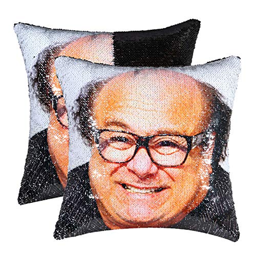cygnus Sequin Mermaid Pillow Cover Danny Devito Face Funny Reversible Magic Throw Pillow Case That Color Changes 16×16 (Black)