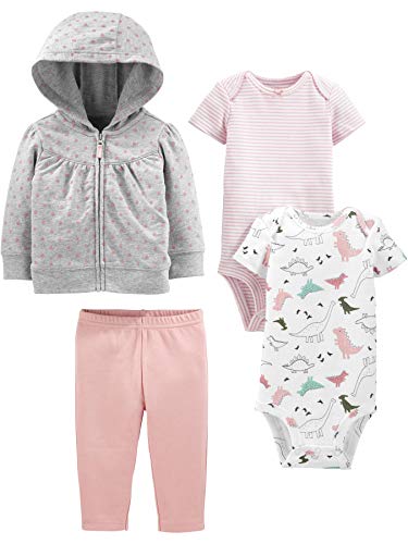Simple Joys by Carter’s Girls’ 4-Piece Fleece Jacket, Pant, and Bodysuit Set, Pink Dino, 24 Months