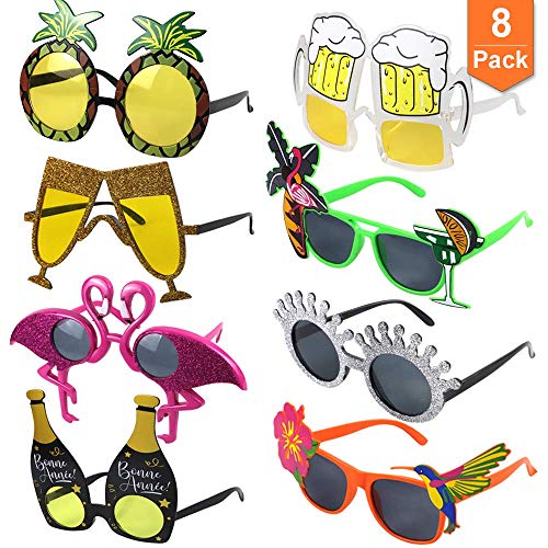 POKONBOY Luau Party Sunglasses, 8 Pack Funny Hawaiian Glasses Tropical Fancy Dress Favors Fun Summer Party Photo Booth Props Novelty Party Supplies Decoration for Kids and Adults
