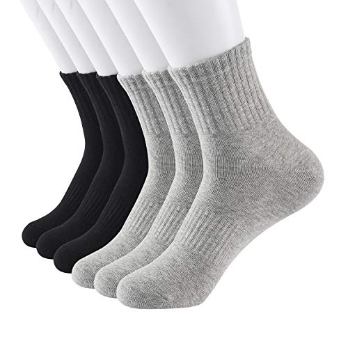 Athletic Sports Ankle/Crew Socks Cushion Stretch Cotton Casual Non-Slip Socks 6 Pack for Men Women (crew-3 black 3 grey)