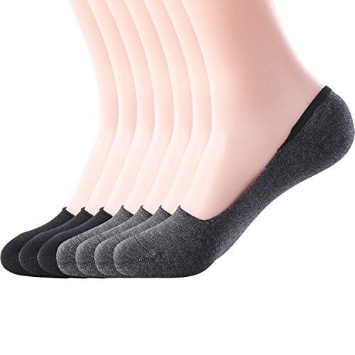 No Show Socks Men for Flat Size 9-13 Mens Socks Low Cut 6 Pairs Casual Thin Cotton Non-Slip Loafers Socks Grey Black