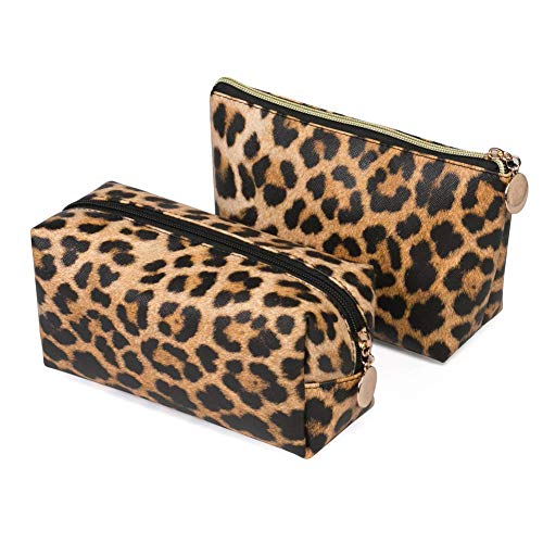 Joyful 2pcs Leopard Print Cosmetic Bag Travel Makeup Pouch Bag Toiletry Bags Makeup Clutch Organizer with Zipper