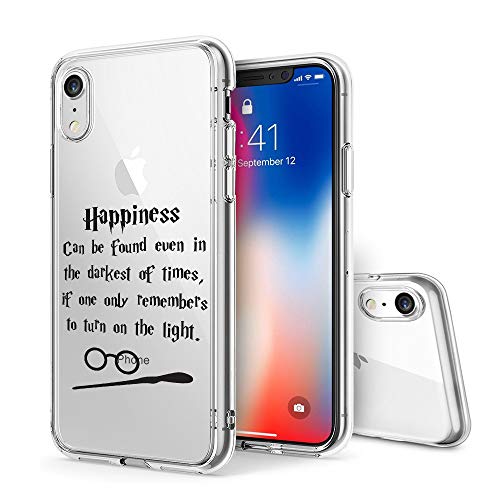 LitechTM Case for Apple iPhone XR (2018) [Flexfit] Premium Clear Scratch-Resistant Cute Creative Artistic Design [Wireless Charging Compatible] (Happiness Quote)