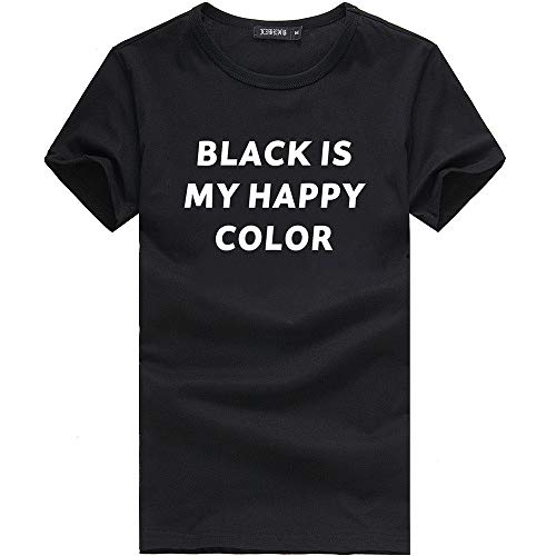 Tops Blouse for Women Black is My Happy Color Letter Tees Shirt T Shirt Blouse Tops (L, Black)