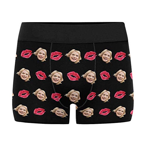 Custom Men’s Funny Face Novelty Boxer Briefs Shorts Red Lip Black Printed with Photo XL
