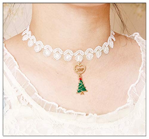 Joyous Christams Elegant Pure White Lace Choker Necklace Christmas Tree Party Jewerly