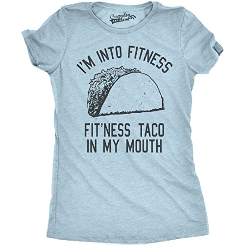 Womens Fitness Taco Funny Gym T Shirt Cool Cinco De Mayo Tee for Ladies (Heather Light Blue) – S
