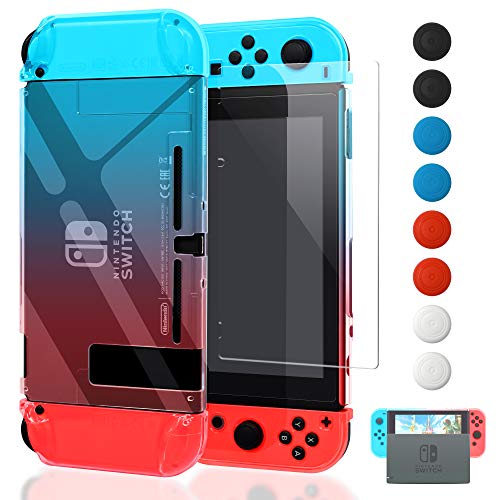 Dockable Case Compatible with Nintendo Switch,FYOUNG Protective Accessories Cover Case Compatible with Nintendo Switch and Nintendo Switch Joy-Con with a Tempered Glass Screen Protector – Blue and Red