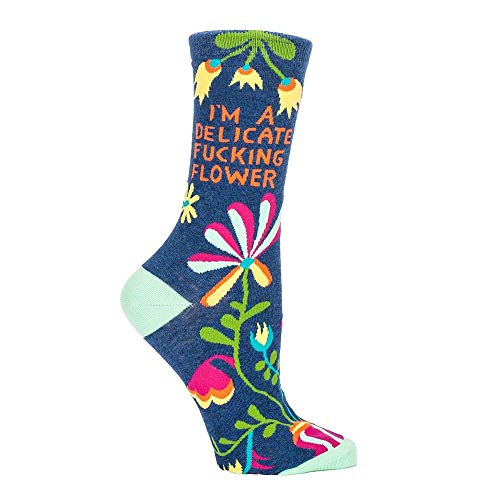 Blue Q Socks, Women’s Crew, I’m A Delicate F–king Flower Women’s shoe size 5-10(One size)