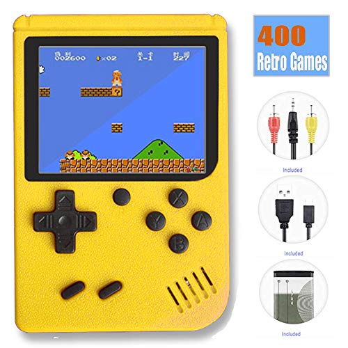 TTSAM andheld Games Console for Kids Adults Retro FC Video Games Consoles 3 inch Screen 400 Classic Games Player (Yellow)