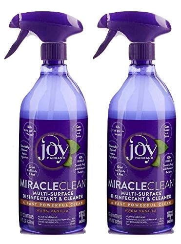 Joy Mangano Miracle Clean Multi-Surface Fast and Powerful 2 in 1 Disinfectant & Cleaner – Set of 2 28 OZ. Bottles and 2 Spray Nozzles – Warm Vanilla