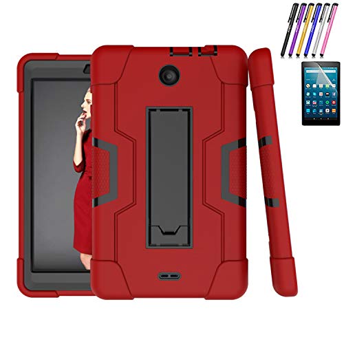 For Alcatel 3T 8.0 2018 Case,Alcatel Joy Tab 8.0 2019 Case,Cherrry Heavy Duty Rugged Hybrid Shockproof Full-Body Protective Case Build in Kickstand With Screen Protector Film/Stylus Pen (Red/Black)