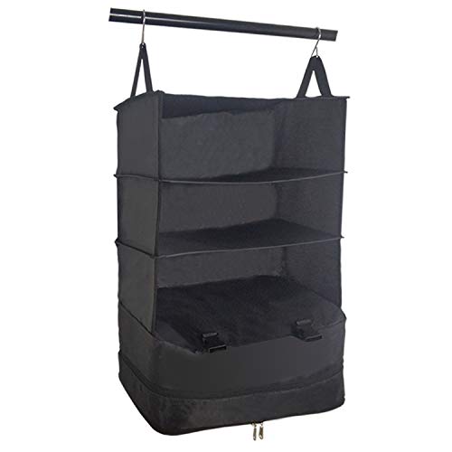 Suitcase With Shelving System Organizer – Large, BLACK, Packable Hanging Travel Shelves & Packable Organizer Cubes