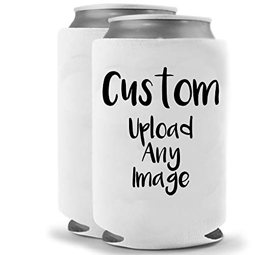 Personalized Custom Can Cooler | Upload ANY Photo | Funny Novelty Can Cooler Coolie Huggie – Set of two (2) | Beer Beverage Holder – Craft Beer Gifts | Quality Neoprene Insulated Can Cooler