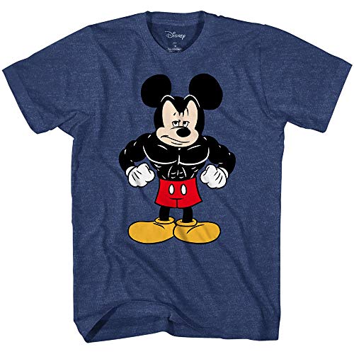 Disney Tough Mickey Mouse Men’s Adult Graphic Tee T-Shirt (Navy Heather, Large)