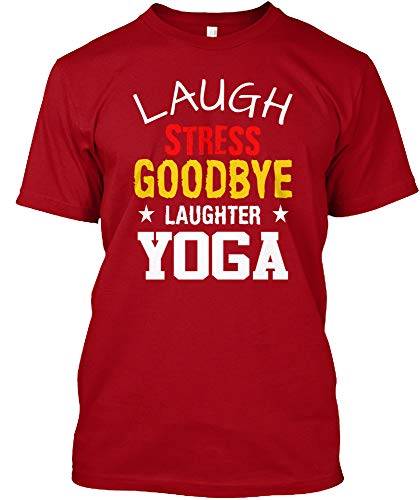 Laugh Stress Goodbye Laughter Yoga – XX-Large (2XL) – Deep Red T-Shirt – Hanes Tagless Tee