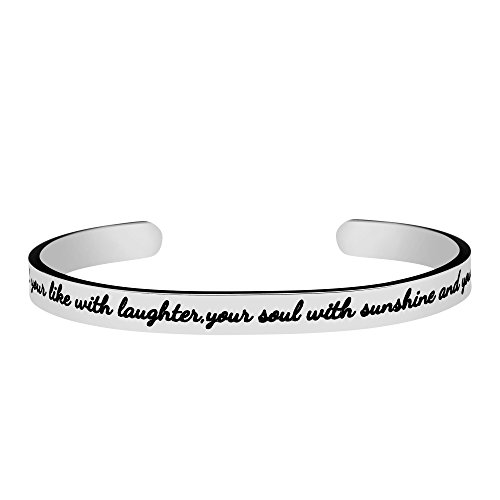 Joycuff Bracelets for Friends Inspirational Graduation Jewelry Gift Stainless Steel Cuff Bangle Carved Friendships Fill Your Like with Laughter Your Soul with Sunshine and Your Heart with Love