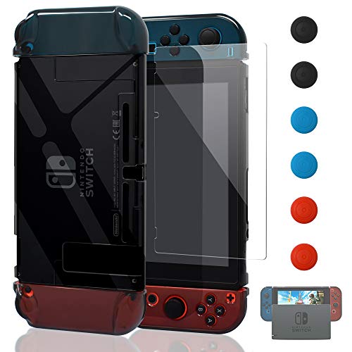 Updated Dockable Case Compatible Switch,FYOUNG Protective Accessories Clear Case Compatible Switch and Switch Joy-Cons with a Tempered Glass Screen Protector – Grey