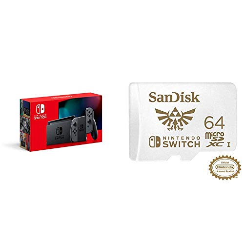 Nintendo Switch with Gray Joy‑Con – HAC-001(-01) + SanDisk 64GB MicroSDXC UHS-I Card