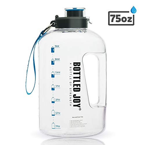 BOTTLED JOY 2.2L Water Bottle, BPA Free 75oz Large Water Bottle Hydration with Motivational Time Marker Reminder Leak-Proof Drinking Half Gallon Water Bottle for Camping Sports Workouts and Outdoor