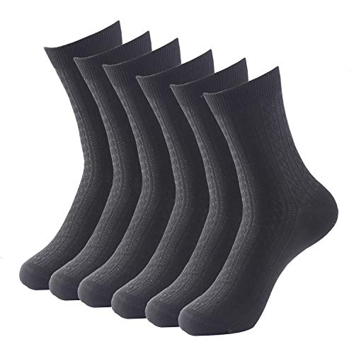Women Crew Socks Casual Rib Cotton 6 Pack High Ankle Dress Socks Size 7-12 Solid Color Black White Tan