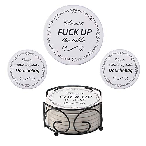 Chrider Funny Coasters for Drinks Absorbent with Holder, 6-Piece Set, Present for Men, Women, Friends, Housewarming, Living Room Decorations, Birthday, Cool Gift Ideas