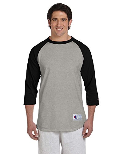 Champion Men’s Raglan Baseball T-Shirt, Oxford Gray/Black, X-Large