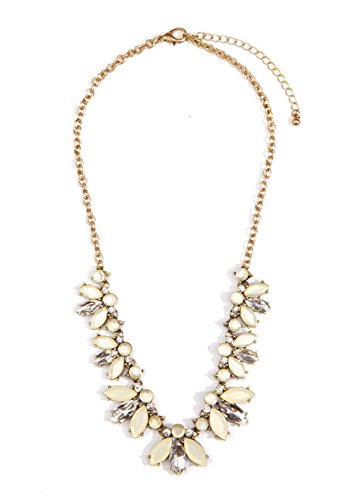 Happiness Boutique Women Statement Necklace Pastel Colors Flower Necklace Nude Gems in Neutral Colors Nickel Free