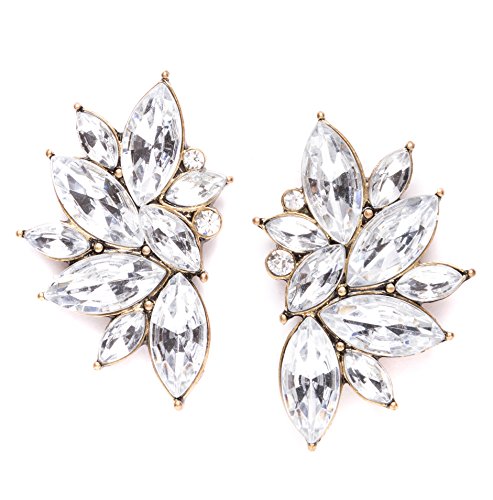 Happiness Boutique Women Statement Earrings in Silver Large Stud Earrings in Neutral Color with Flower Design nickel free