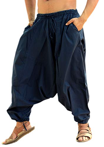 Sarjana Handicrafts Men’s Cotton Harem Yoga Baggy Genie Boho Pants (Free Size, Navy Blue)