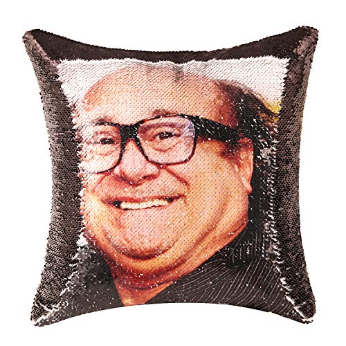 Merrycolor Funny Sequin Throw Pillow Cover Danny DeVito Magic Reversible Mermaid Sequin Pillow Case Decorative Cushion Cover Glitter Accent Pillow 16×16 Inches(Black)
