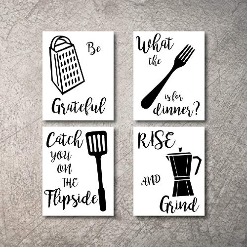 Kitchen Wall Decor Art Prints 4 UNFRAMED Rustic Wall Signs Home Coffee Decor Pictures Funny and Inspirational Farmhouse Style Wall Decorations Living Dining Room Cuadros pared de cocina (BW, 8X10)