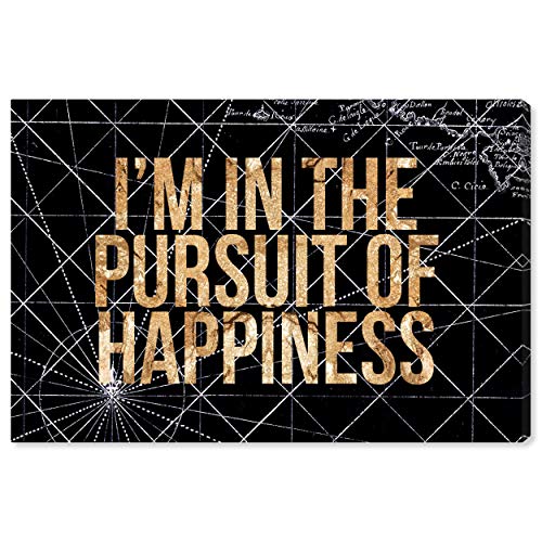 The Oliver Gal Artist Co. Typography and Quotes Wall Art Canvas Prints ‘Pursuit of Happiness Night’ Home Décor, 15″ x 10″, Gold, Black