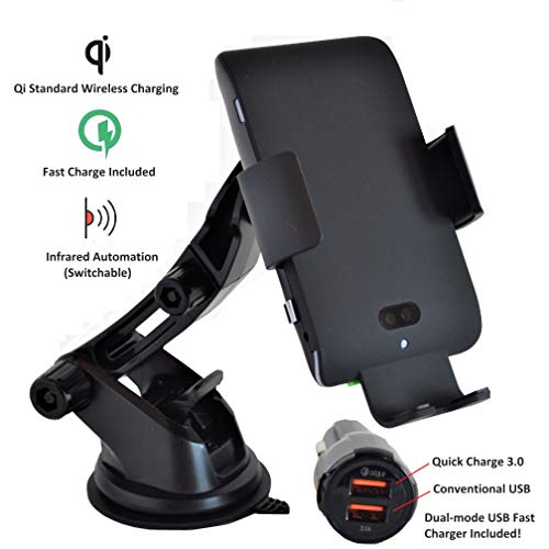 Wireless Car Charger 10W Qi Fast Charging Auto-Clamping Car Phone Holder, Joyful Driving Windshield Dash Air Vent Mount Compatible iPhone 8/8+/Xs/XR/X/11/Pro/Max,Samsung S10/S10+/S9/S9+/S8/S8+