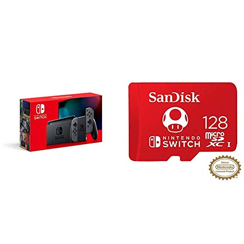 Nintendo Switch with Gray Joy‑Con – HAC-001(-01) + SanDisk 128GB MicroSDXC UHS-I Card