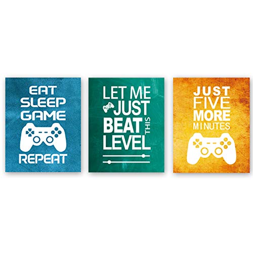 Unframed Funny Video Game Themed Wall Art Print Inspirational Quotes Art Painting, Set of 3（8″ x10 ） Gaming Poster Watercolor Artwork Canvas for Kids Boys Room Decor