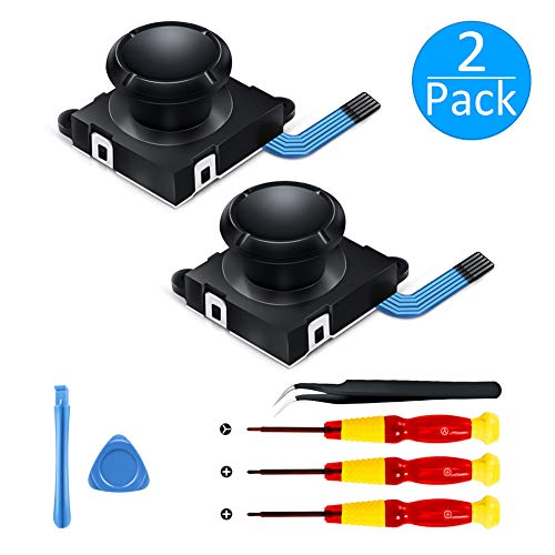 [New Version] 2 Pack 3D Replacement Joystick Analog Thumb Stick for Nintendo Switch Joy-Con Controller – Include Tri-Wing & Screwdriver Tool