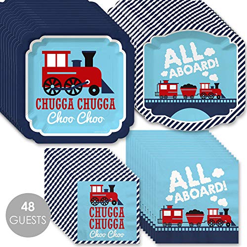 Big Dot of Happiness Railroad Party Crossing – Steam Train Birthday Party or Baby Shower Tableware Plates and Napkins – Bundle for 48