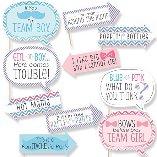 Funny Chevron Gender Reveal – Baby Shower Photo Booth Props Kit – 10 Piece